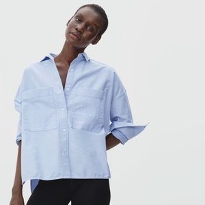 Everlane The Boxy Oxford light denim blue button down shirt